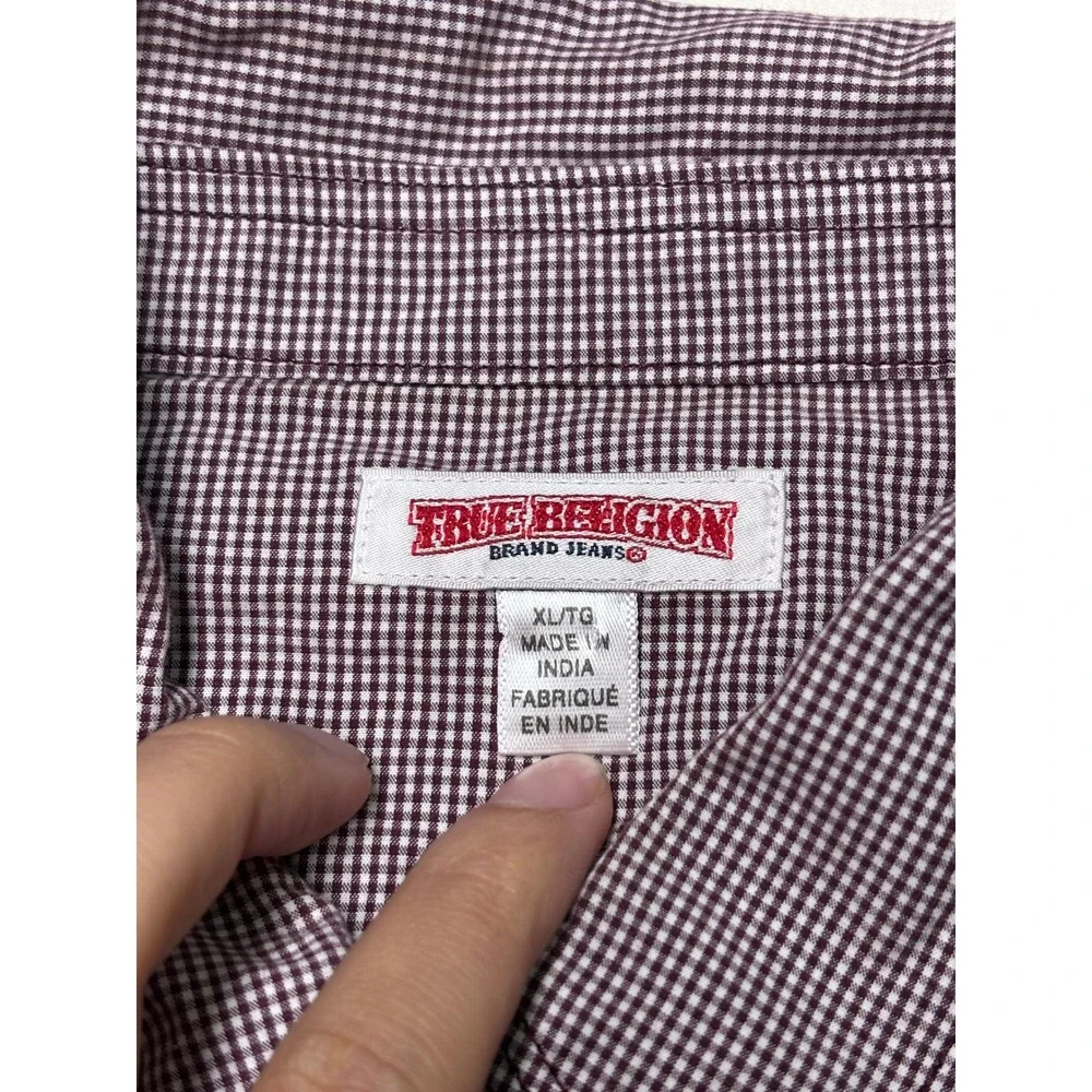 True Religion Mens Gingham Western Pearl Snap Shirt Burgundy XL WYMB409XL5